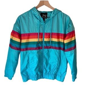 Rainbow Hooded Jacket from Say What NY, PERFECT for SPRING!